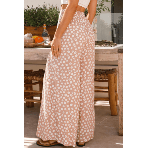 Sybil Khaki Boho Floral High Waist Flare Pants