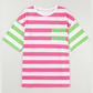 Carmina Pink Stripe Contrast Patch Pocket Drop Sleeve T Shirt