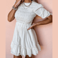 Catie White Tie Short Sleeves Smocked Ruffle Mini Dress