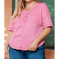 Dolly Pink PLUS SIZE Waffle Knit Exposed Seam V Neck Henley T-shirt