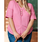 Dolly Pink PLUS SIZE Waffle Knit Exposed Seam V Neck Henley T-shirt