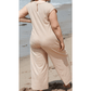 Galinda Light French Beige Cap Sleeve Round Neck PLUS SIZE Wide Leg Jumpsuit