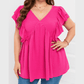 Laken Hot Pink PLUS SIZE Ruffle V Neck Tie Back Tunic Top