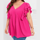 Laken Hot Pink PLUS SIZE Ruffle V Neck Tie Back Tunic Top