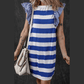 Letecia Blue Stripe Contrast Ruffled Sleeve T-shirt Dress