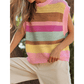 Jorja Pink Stripe Crochet Cap Sleeve Loose Fit Sweater T Shirt