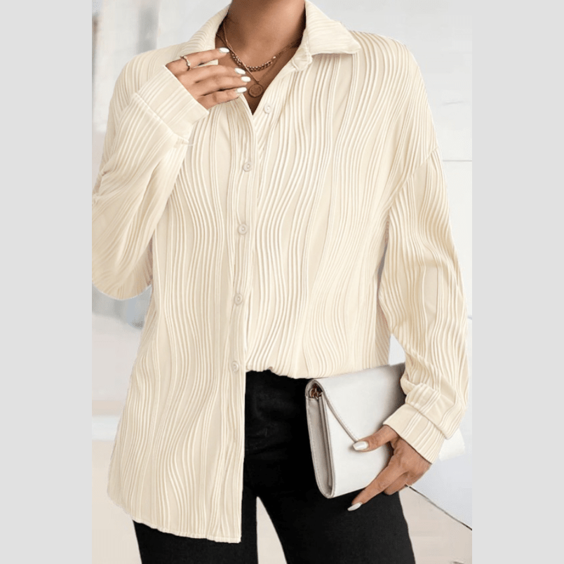 Raymi Textured Buttoned Turn Down Collar Shirt