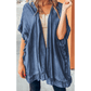 Merisha Dusk Blue Chambray Ruffle Hem Half Sleeve Open Loose Kimono