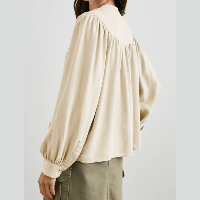 Dharma Lantern Sleeve Notched V Neck Blouse