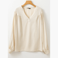 Dharma Lantern Sleeve Notched V Neck Blouse