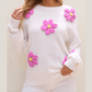 Cindi White Floral Crochet Chunky Knit Sweater