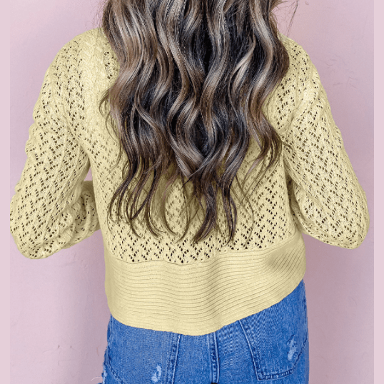 Ember Yellow Pointelle Knit Open Front Short Cardigan