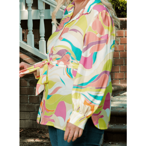 Saige Yellow PLUS SIZE Abstract Print Loose Tunic Shirt