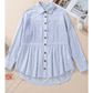 Steff Sky Blue Stripe Ruffled Button up Long Sleeve Shirt