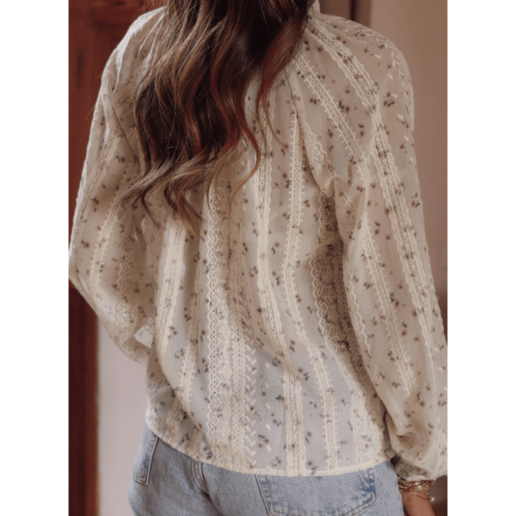 Haddie Floral Embroidered Lace Bubble Sleeve Shirt