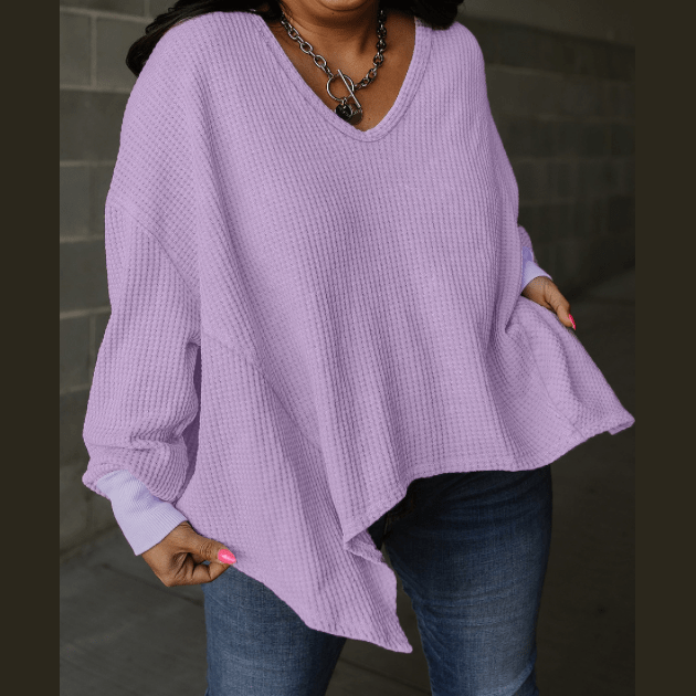 Georga Orchid Petal PLUS SIZE Waffle Knit Exposed Seam Flowy Top