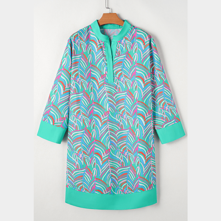 Emerson Green PLUS SIZE Palm Pattern Long Sleeve Shift Dress