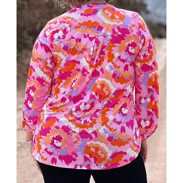 Gaya Pink PLUS SIZE Abstract Floral Print V Neck Blouse