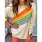 Mari Apricot Rainbow Colorblock Striped Pullover Sweatshirt