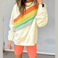 Mari Apricot Rainbow Colorblock Striped Pullover Sweatshirt