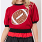 Red Sequin Football Color Block Puff Short Sleeve Sweater