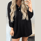 Laurel Black Ribbed Knit Buttoned Collared Roll Tab Sleeve PLUS SIZE Mini Dress