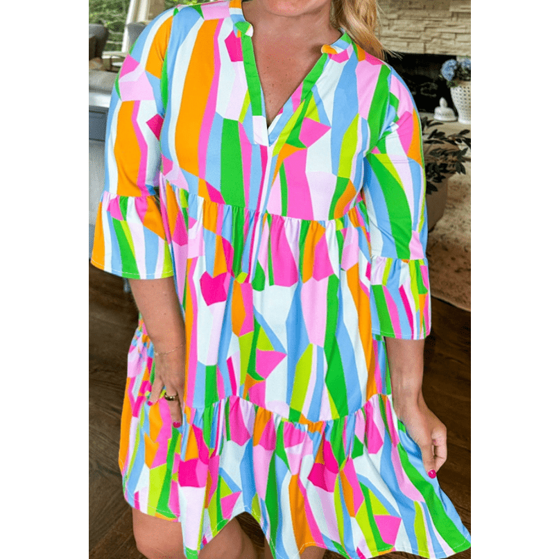 Sundae Multicolour PLUS SIZE Vibrant Abstract Print Tiered Ruffled Mini Dress