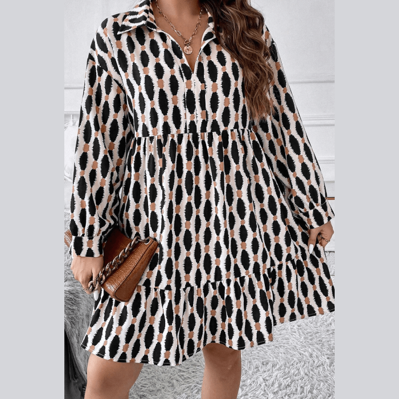 Chaya Geometric Print Collared V Neck PLUS SIZE Mini Dress