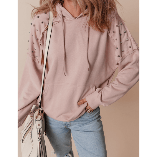 Cali Pink Rivet Stud Raglan Sleeve Hoodie with Pocket