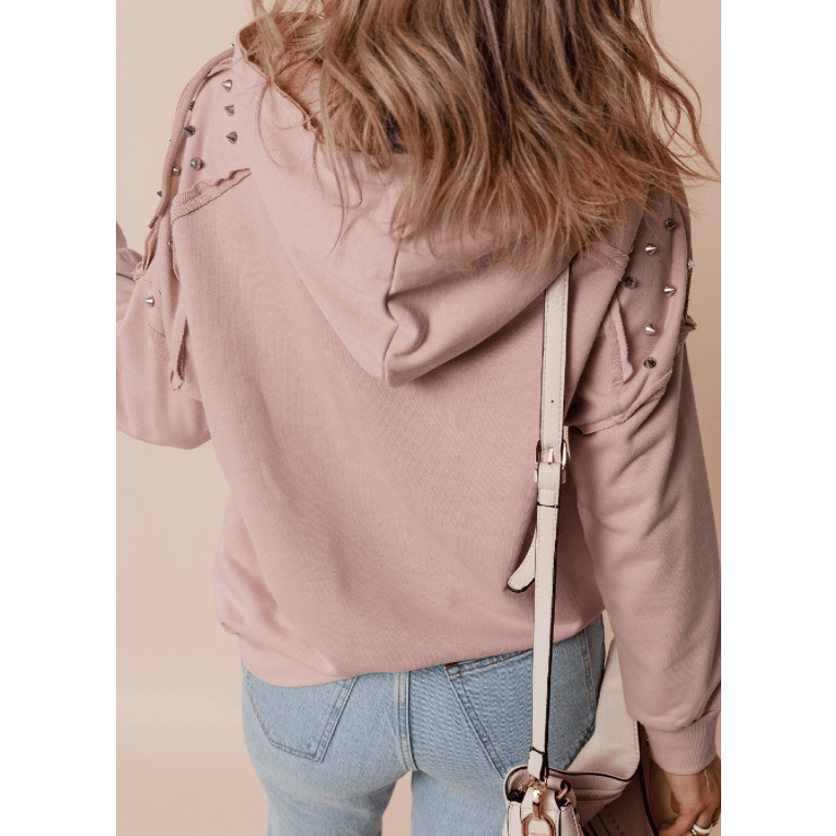 Cali Pink Rivet Stud Raglan Sleeve Hoodie with Pocket