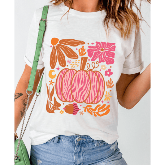 Floral Pumpkin Printed Crewneck Thanksgiving T Shirt