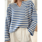 Darla Sky Blue Stripe Chest Pocket Buttoned Back Notched V Neck Top