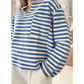 Darla Sky Blue Stripe Chest Pocket Buttoned Back Notched V Neck Top