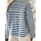 Darla Sky Blue Stripe Chest Pocket Buttoned Back Notched V Neck Top