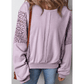 Marla Orchid Petal Knit Crochet Exposed Seam Ribbed Trim Sweatshirt