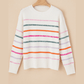 Nisa White Colorful Stripe Ribbed Trim Sweater