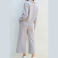 Pennie Light Grey Textured Collared V Neck Top and Wide Leg Pants Set