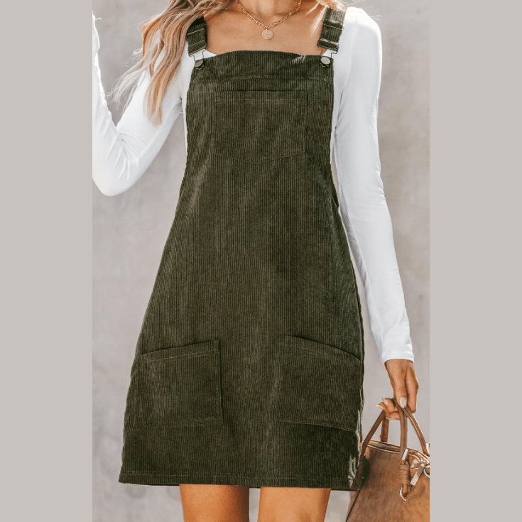 Elissa Vineyard Green Front Pocket Corduroy Overall Dress