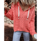 Alice Coral Cable Knit V Neck Contrast Drawstring Hooded Sweater