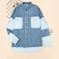 Charise Blue Color Block Frayed Patchwork Oversize Denim Jacket