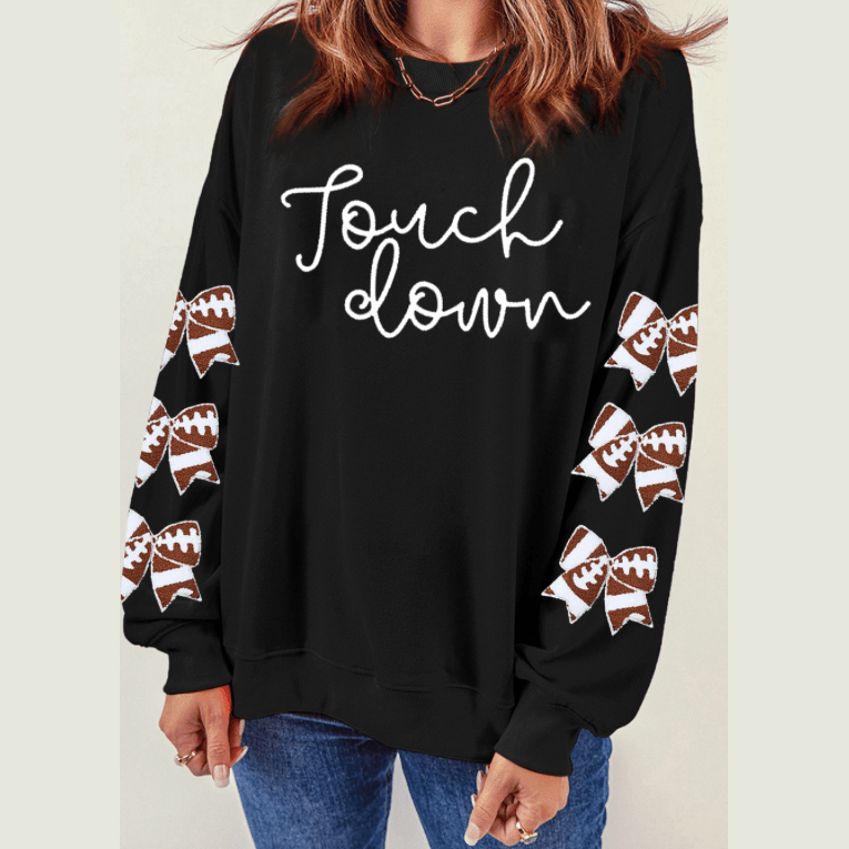 Touch Down Graphic  Football Bowknot Patched Sleeve Sweatshirt