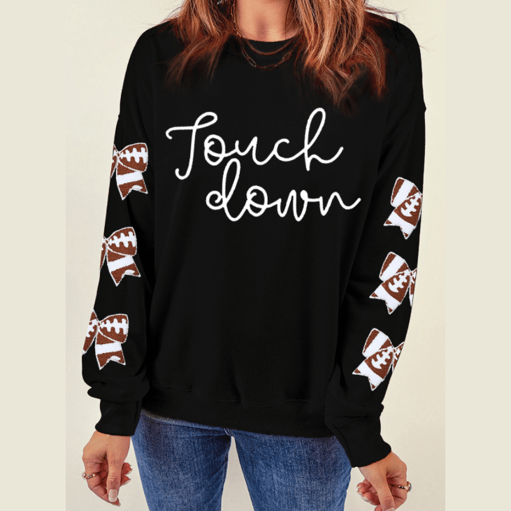 Touch Down Graphic  Football Bowknot Patched Sleeve Sweatshirt