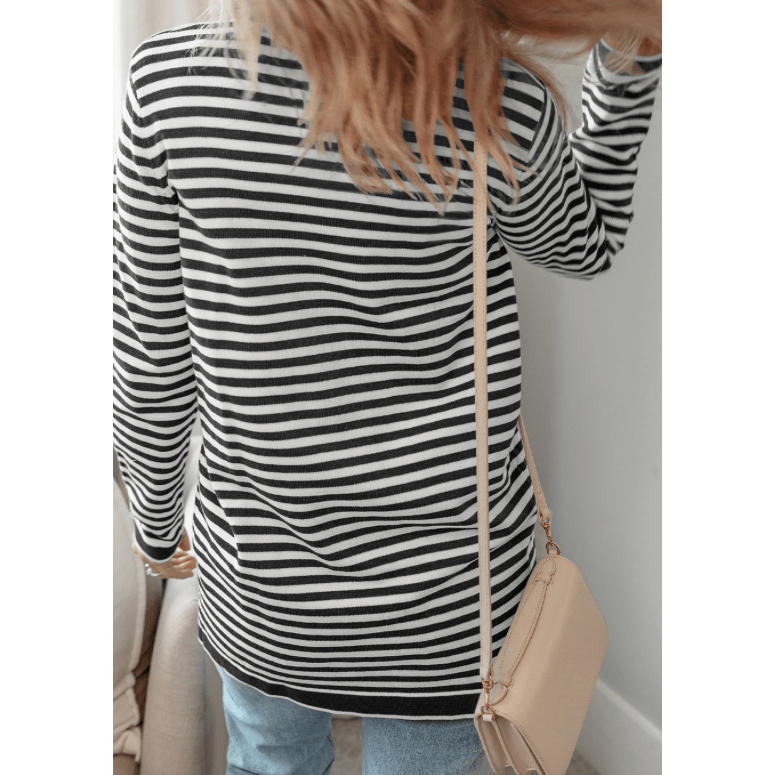 Serah Black Stripe Long Sleeve Button Up Tunic Cardigan