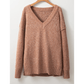 Trinky Brown Loose Eyelet V Neck Drop Shoulder Sweater