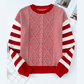 Laverna Red Stripe Geometric Textured Drop Shoulder Sweater