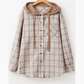 Wisteria Khaki Checkered Print Loose Fit Buttoned Hooded Shacket