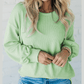 RTS Wenda Moonlight Jade Solid Cord Ribbed Drop Shoulder Pullover Top