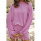 Zahra Pink Corded Knit Long Sleeve Top and High Waist Shorts Set