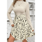 Netty Beige Ribbed Knit Patchwork Printed Belted A-line Dress