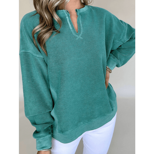 Alec Green Notched Neck Drop Shoulder Sweatshirt